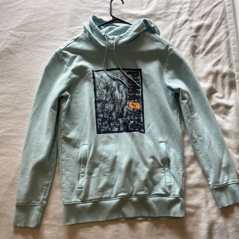 Puma Men's Light Blue Graphic Hoodie